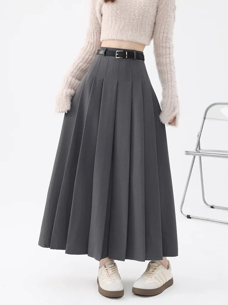 Women's High-Waist A-Line Pleated Mid-Length Skirt – Hawthorne House