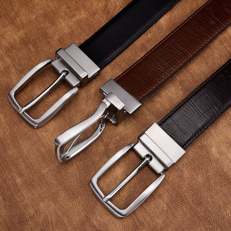 Men's Genuine Leather Reversible Belt with Rotating Buckle