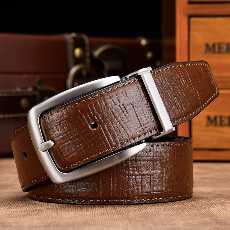Men's Genuine Leather Reversible Belt with Rotating Buckle